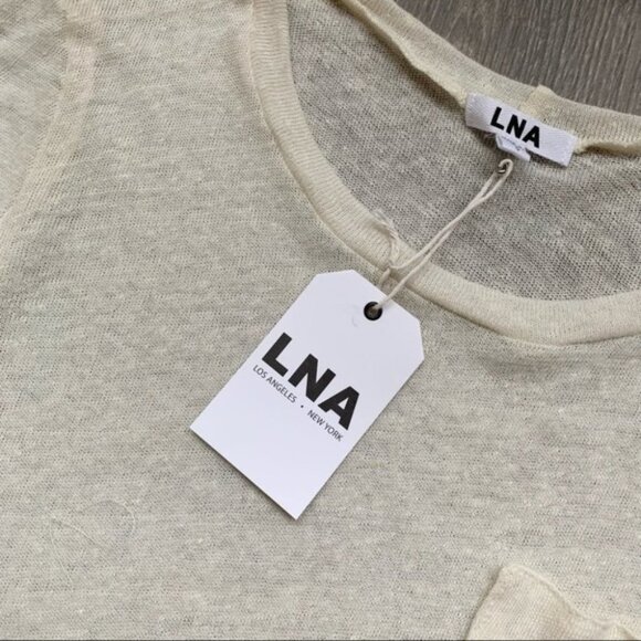 Revolve LNA Women's T-shirt Long Sleeve Torn Pocket Tee Top White Ivory Small - Picture 11 of 13